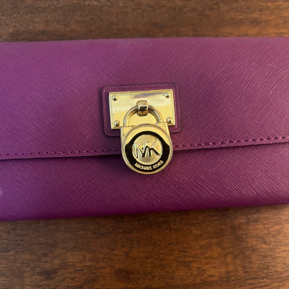 Michael Kors Magenta Clutch with Gold Accents